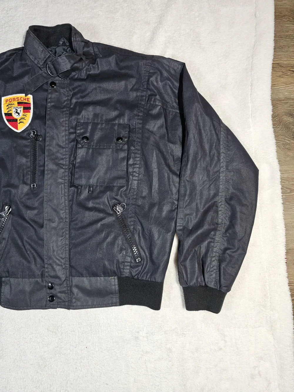 PORSCHE Vintage Black Men's Bomber Jacket with Crest.